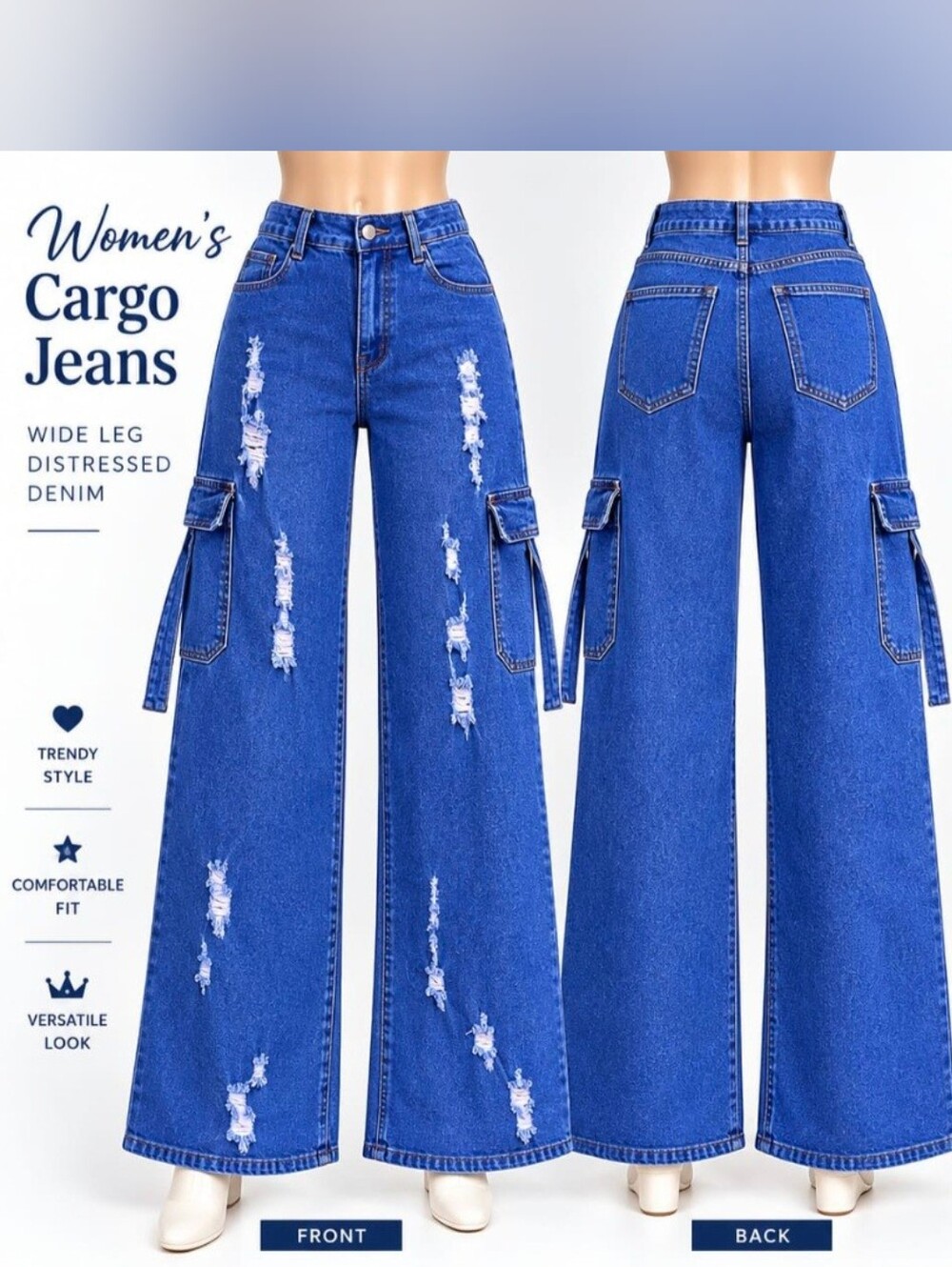 SEANNN Distressed Cargo Wide Leg Jeans NWT Y2K Streetwear